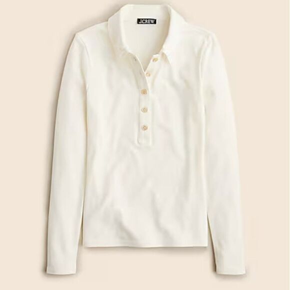 J. Crew Factory cf039 Refined Rib Long-sleeve Polo Shirt Ivory NWT size xxs - Picture 2 of 11